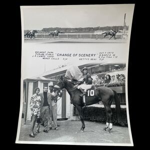 Vintage 1970 Belmont Park Horse Racing Photo Change of Scenery Winner’s Circle